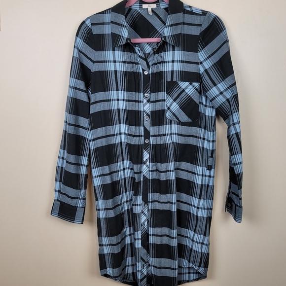 Joie Black/Blue Plaid Button Down Shirt Dress size M - Picture 1 of 8